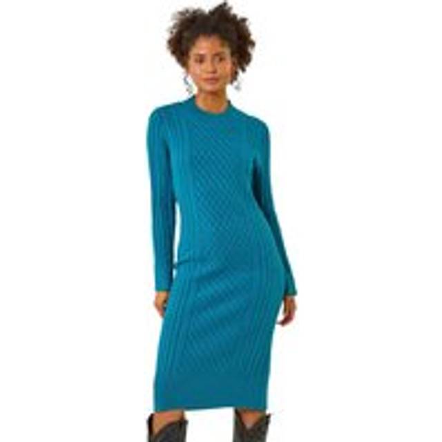 Cable Knit Midi Jumper Dress - Teal - 8