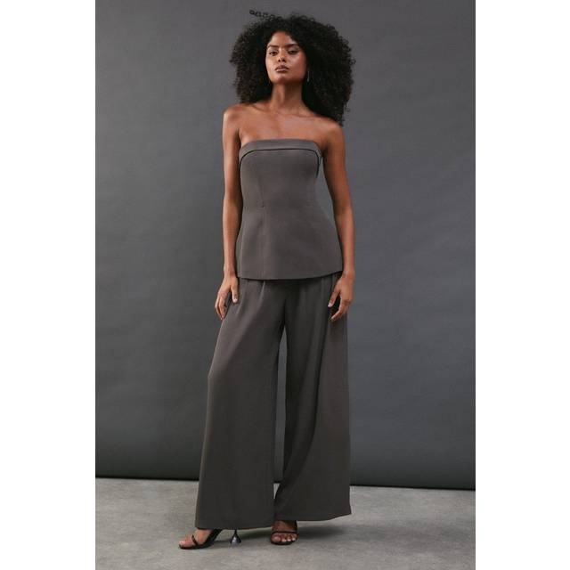 Warehouse Womens Drape Pleat Detail Wide Leg Trouser - Beige - Size 14 UK