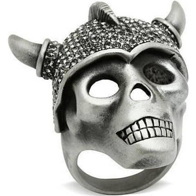 Antique Silver White Metal Ring with Top Grade Crystal, Black Diamond - Size 9