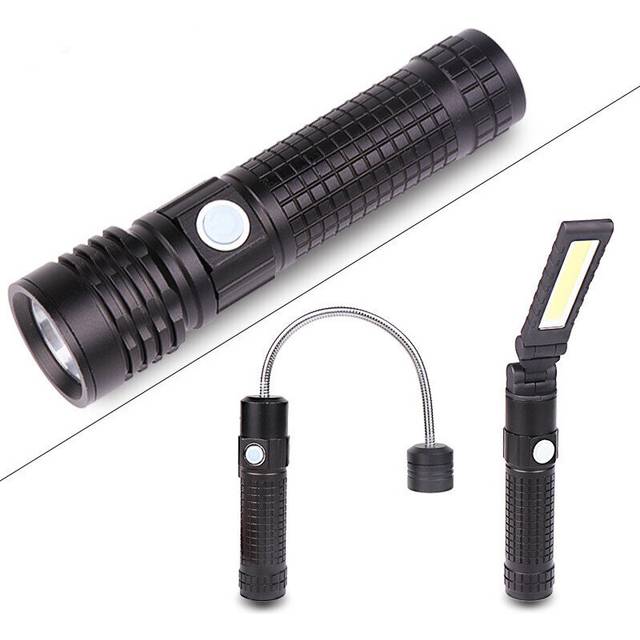 XANES 5001 3 in 1 T6+COB+XPE LED 3 Modes Detachable Head Flashlight USB Rechargeable Magnet Tail Work Light Set