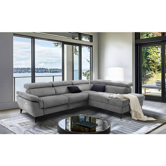 Mirano Imitating Leather Fabric Electric Reclining Corner Sectional - Grey (97cm H X 265cm W X 210cm D)