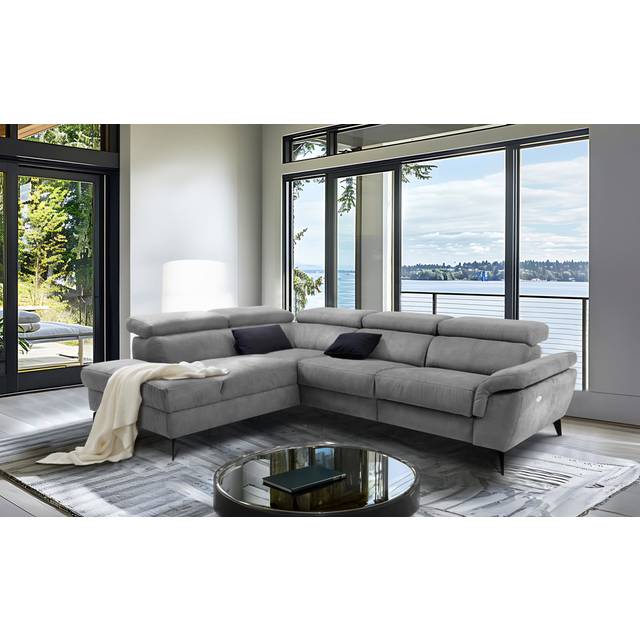 Mirano Imitating Leather Fabric Electric Reclining Corner Sectional - Grey (97cm H X 265cm W X 210cm D)