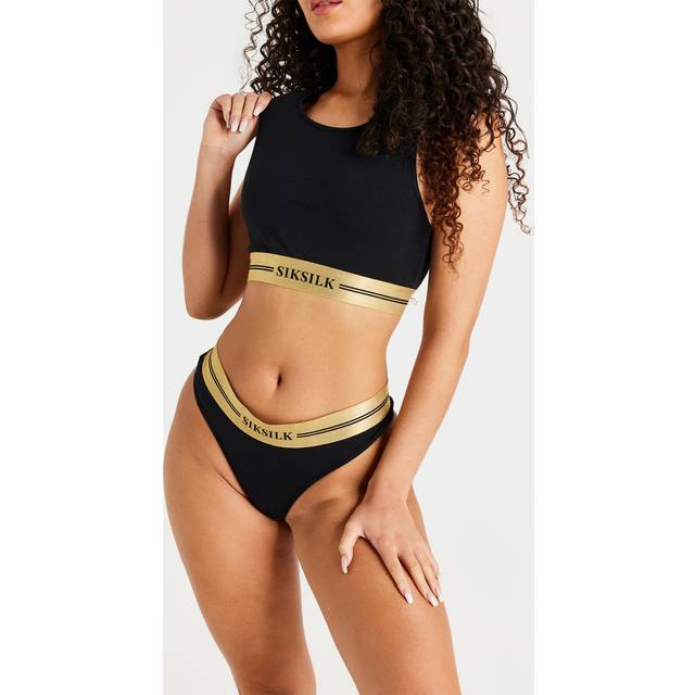 SikSilk Womens Racerback Bralette in Black Cotton - Size 6 UK
