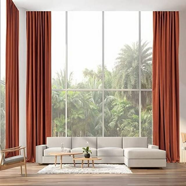 Extra Long & Extra Wide Decorative Curtain Single Panel - Burnt Orange (140cm Width x 375cm Drop)