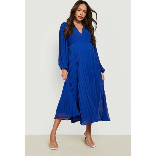 Womens Maternity Pleated Wrap Midaxi Dress - Blue - 8, Blue