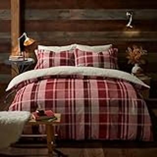 'Mulford Check' Plush Duvet Cover Set - Red - Super King