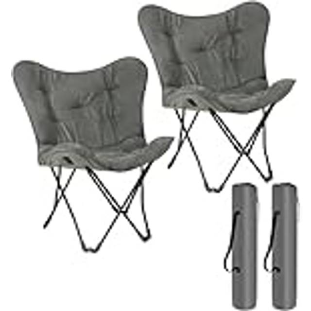eSituro Campingstol set med 2 stoppade hopfällbara stolar med bärväska, lätt bärbar utomhusstol för fiske picknick camping, fuskmocka och Oxford-tyg, mörkgrå, 84 x 67 x 88 cm, SCPC0017-2