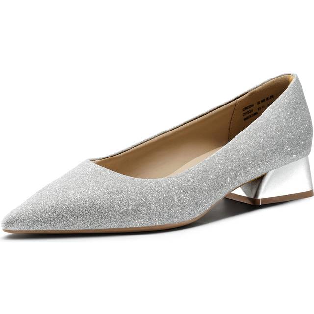 DREAM PAIRS Womens Adina Chunky Heels Closed Toe Low Block Work Shoes Pointed Toe Dress Comfortable Wedding Pumps  SilverGlitte