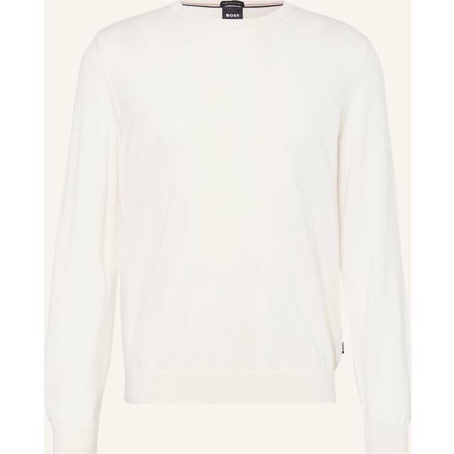 Hugo Boss, Stickade tröjor & koftor, Herr, 3Xl, Slim-fit Tröja i Merinoull - white (3XL)