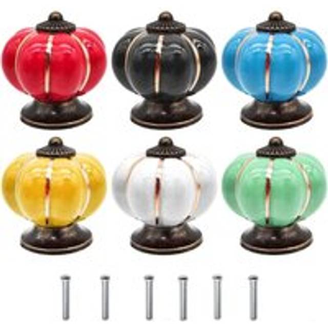 Alwaysh - Ceramic Knob, 6 Pieces Colorful Ceramic Knob, Retro Ceramic Knob, Pumpkin Shape Knob, with Screws, for Kitchen Cabinet, 6 Colors