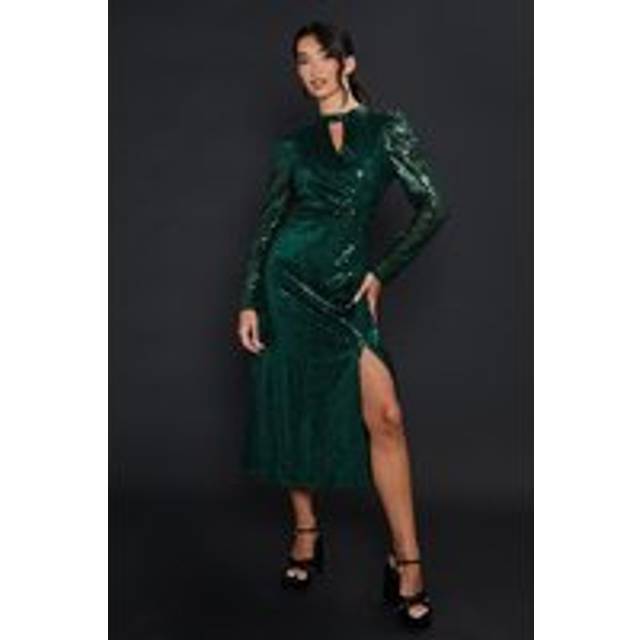Dorothy perkins womens cocktail dress sequin keyhole velvet green midi