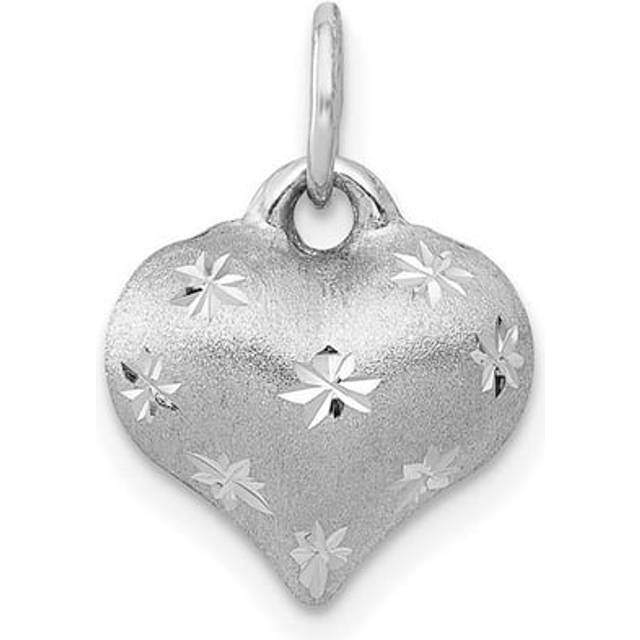 14K White Gold Satin Diamond-Cut 3D Puffed Heart Pendant