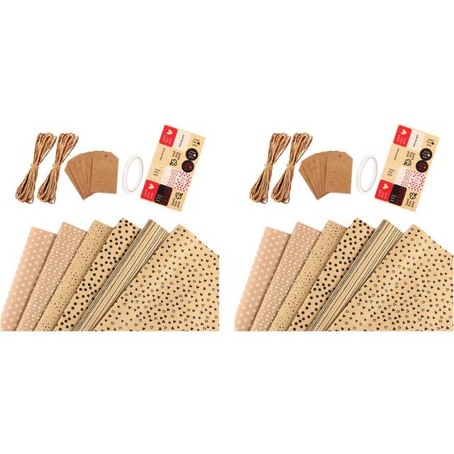 Kraft ,Birthday Wrapping Paper,12 Sheets Kraft Brown Wrapping Paper with Tags Strings & Sticker