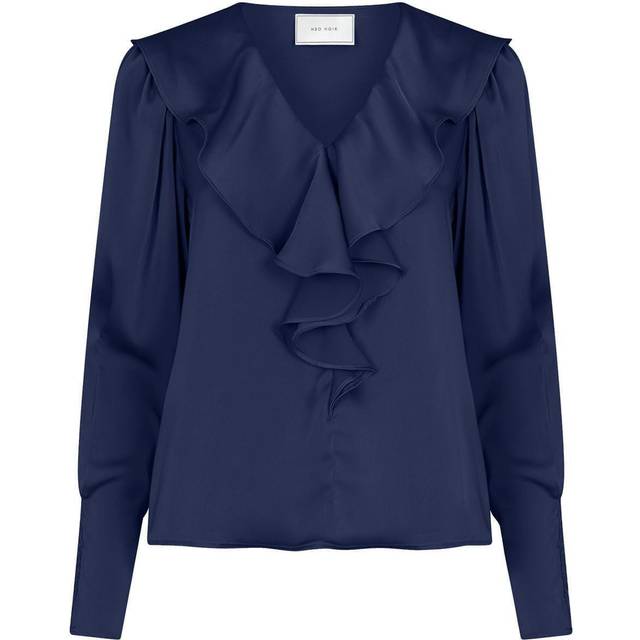 Neo Noir Sandie Sateen Blouse Dam Långärmade Blusar Stl. 34 - Från Magasin - Navy (34)