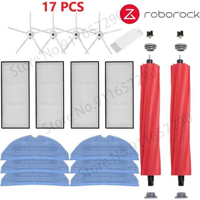 (White 17pcs) Roborock S7 S70 S75 S7Max s7MaxV T7S Plus Main Brush Hepa Filter Mops