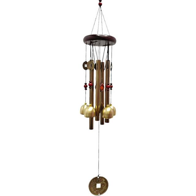 Chinese Traditional Retro Bronze Yard Garden Outdoor Living Wind Chimes Wind Chime Pendant Metal Long Pipe Hole Coin Bell-Style 1