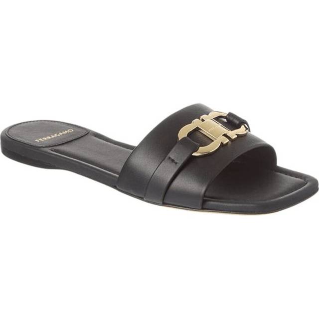 Ferragamo Women Flat slide with Gancini ornament Black Size 7