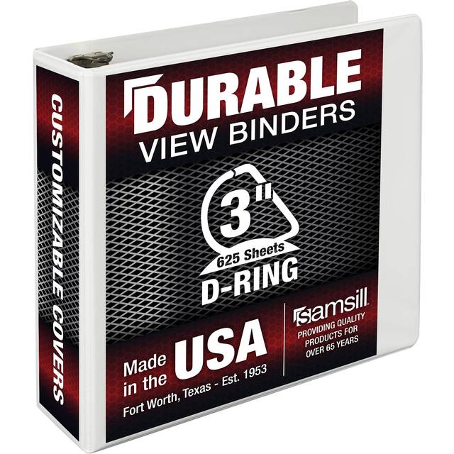 Samsill Durable 3 Inch Binder  Made in the USA  D Ring Binder  Customizable Clear View Cover  White  Holds 625 Pages
