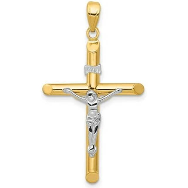 14K Two-Tone Hollow Crucifix Pendant
