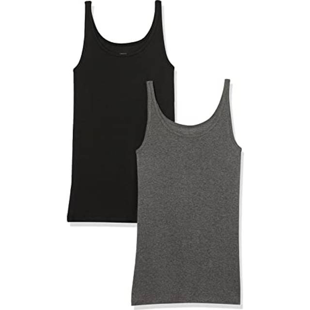 Women's Plus Size Slim-Fit Thin Strap Tank, Pack of 2, Black/Charcoal Heather, Large