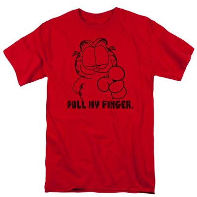 Trevco Sportswear GAR145-AT-3 Garfield Pull My Finger Adult Regular Fit Short Sleeve T-Shirt, Red - Large