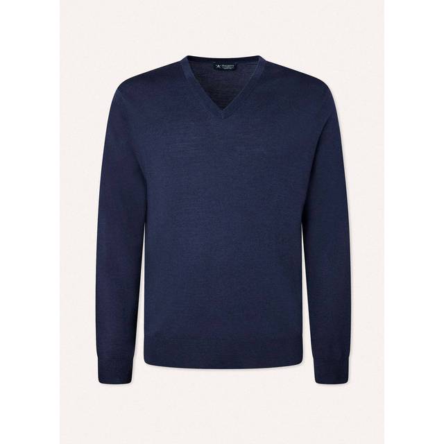 Hackett London for man. HM702927 Gmd Merino Silk V Nck Sweater (XL), Casual, Wool, Navy