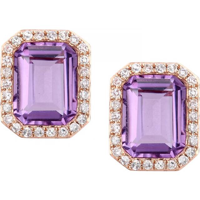 Diamant L'Eternel Womens 9ct Rose Gold Diamond and Amethyst Rectangular Cut Stud Earrings - One Size