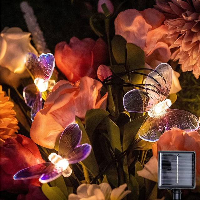 Outdoor Solar String Light, 6.5M 30LED Solar Butterfly Outdoor Fairy Tale Light Solar Garden String Light Outdoor Waterproof (Purple Butterfly)