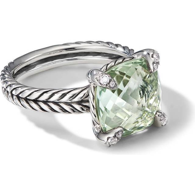David Yurman - sterling silver Chatelaine prasiolite and diamond ring (11mm) - women - Sterling Silver/Diamond/quartz - 7 - Green