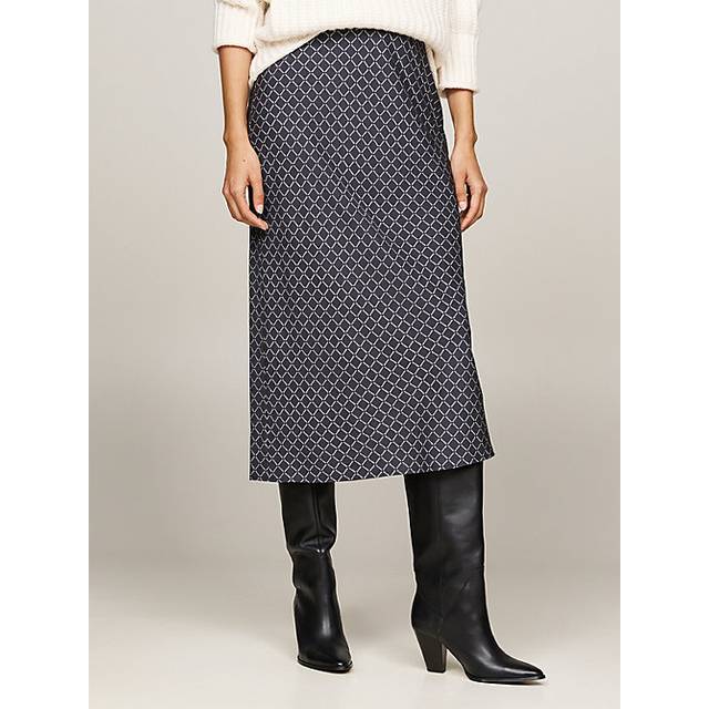TOMMY HILFIGER Printed Viscose Midi Skirt |Marinblå |38