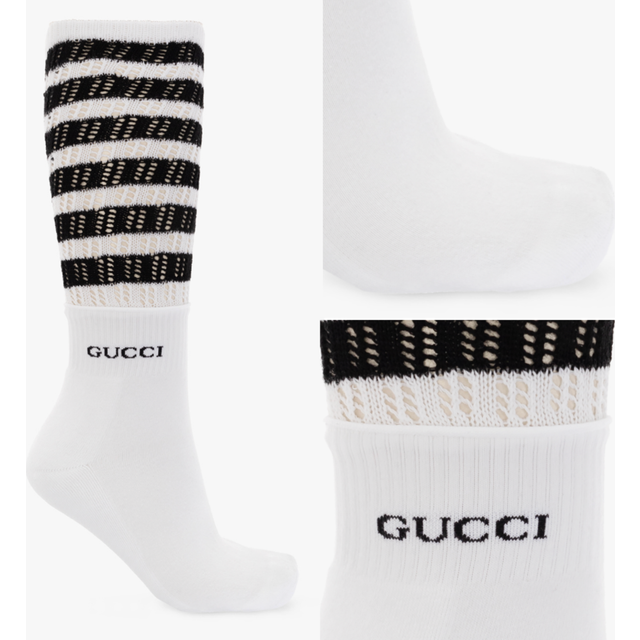 Gucci white openwork double-layered striped tennis socks sneakers m