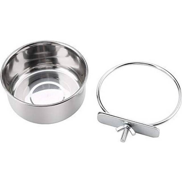Bird Food Water Cup, Stainless Steel Fixed Feeding Bowl Parrot Feeder with Clamp Holder for Small Pet Cage Accessory(S)