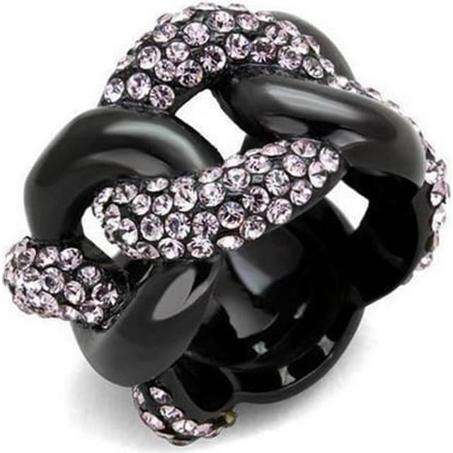 IP Black Ion Plating Stainless Steel Ring with Top Grade Crystal, Light Amethyst - Size 10