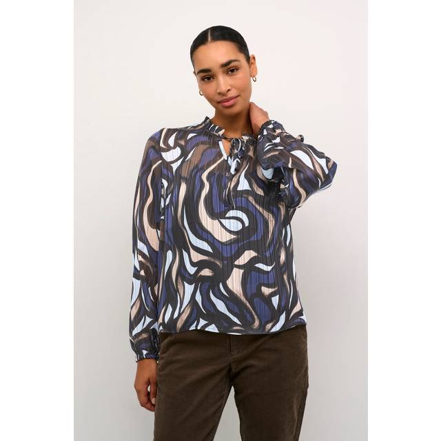 KAFFE Margo Frill Neck Top, Blue/Multi