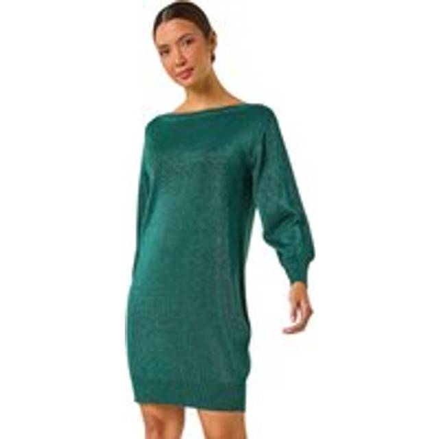 Roman Green Shimmer Slash Neck Jumper Dress - Size 14