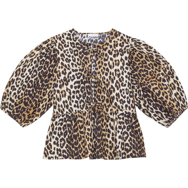 Printed Self-Tie Peplum Blouse - LEOPARD - 32 FR (0 US)