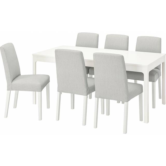 EKEDALEN / BERGMUND bord och 6 stolar, vit/Orrsta ljusgrå/vit, 180/240 cm