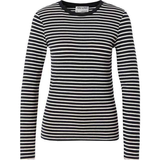 Breton Striped T-Shirt with Long Sleeves - black striped - XS