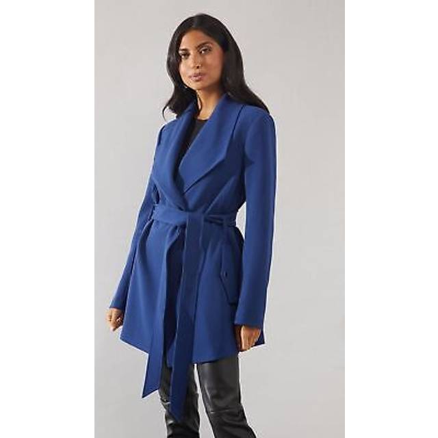 Womens Smart Short Belted Wrap Coat - Navy - 12