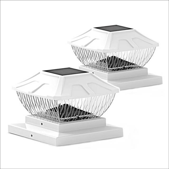 Solar Post Cap Lights Outdoor-2 Pack 2 Modes Deck Fence Lights, White