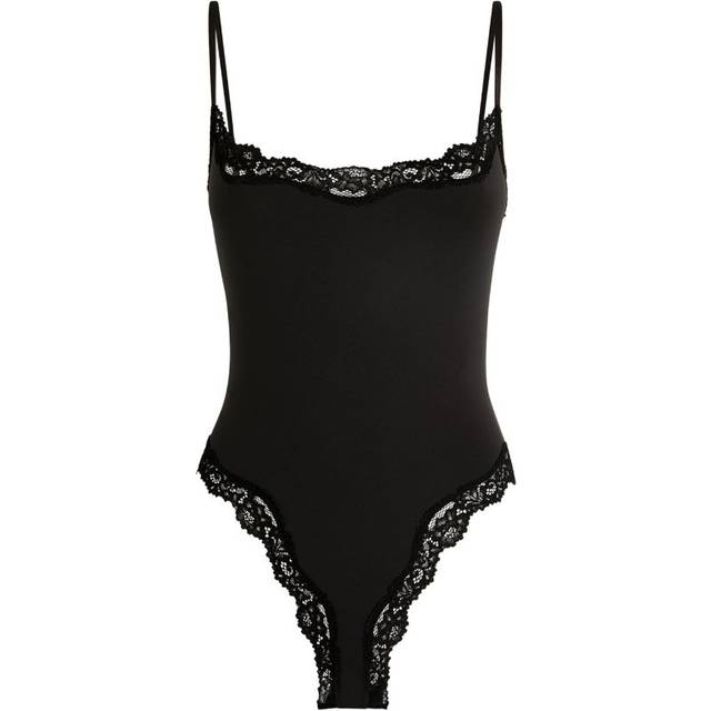 Skims Womens Onyx Fits Everybody Lace-trim Stretch-woven Body Xxl - ONYX