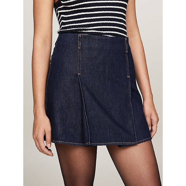 Crest Pleated Denim Mini Skirt