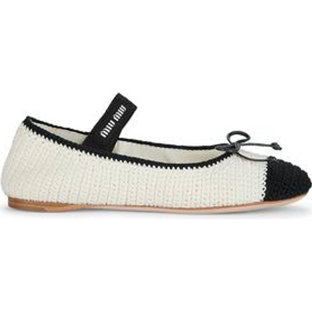 miu miu Crochet Knit Ballet Flats - White - 38 IT