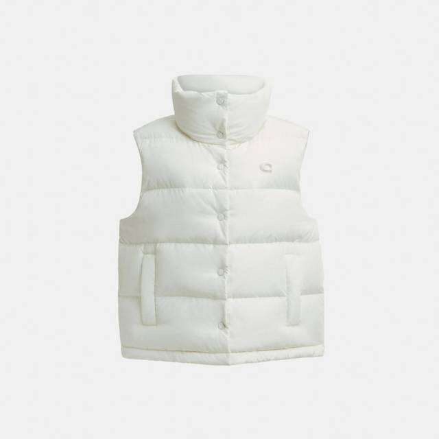 Coach Womens Puffer Vest - Beige - Size Medium