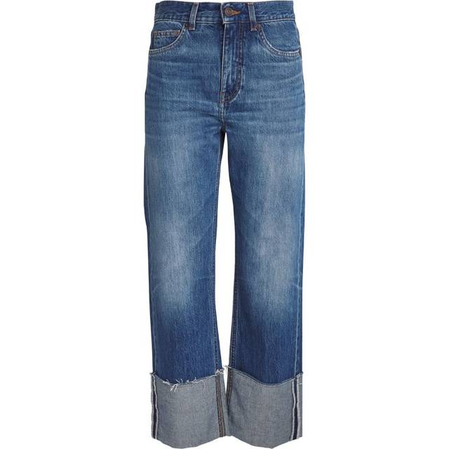 Me and Em Womens Mid Blue Wash Authentic Relaxed Deep Turn-up Straight-leg Mid-rise Denim Jeans 27 - MID BLUE WASH