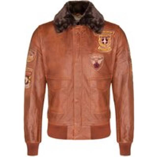 (M) Men's Brown Leather Aviator Air Force Badge Pilot Flying Bomber Jacket