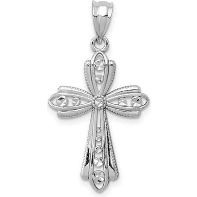 14K White Gold Polished Diamond-Cut Fancy Cross Pendant