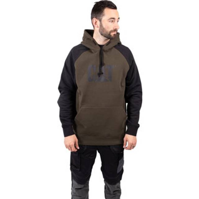 Men's Caterpillar Men's Raglan Hooded Sweatshirt in Army Moss/Black - Green - Size: Regular/36
