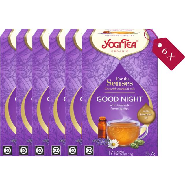 Yogi Tea, For The Senses, Good Night, Organic Herbal Tea with Essential Oils, Naturally Caffeine Free, Blend of Lavender, Chamomile and Hops, 6 Packs