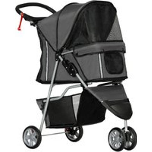 PawHut Pet Stroller Pushchair Carrier for Cat Puppy with 3 Wheels Dark Grey | TJ Hughes